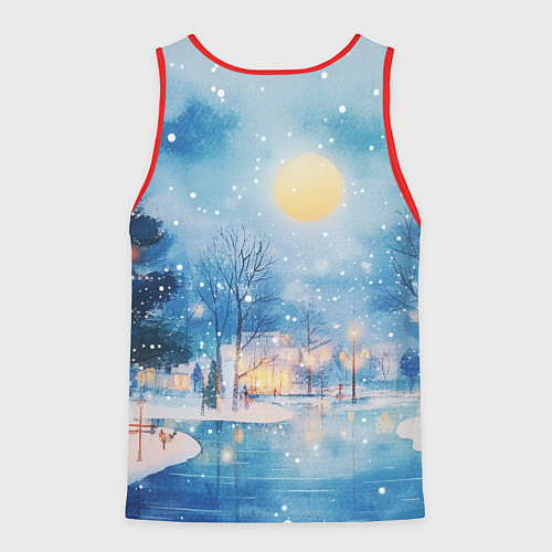 Мужская майка без рукавов Новогодняя атмосфера - акварель / 3D-Красный – фото 2