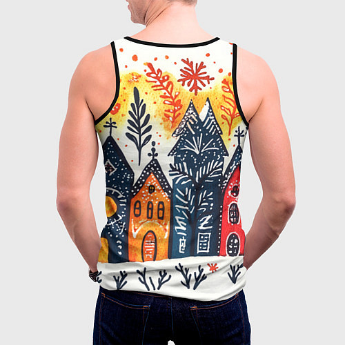 Мужская майка без рукавов Разноцветные новогодние дома / 3D-Черный – фото 4