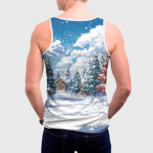 Мужская майка без рукавов Предновогодняя природа / 3D-Белый – фото 4