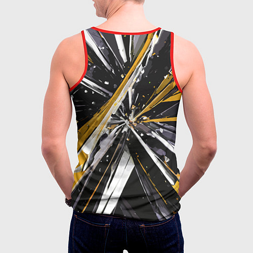 Мужская майка без рукавов Чёрно-жёлто-белая абстракция / 3D-Красный – фото 4
