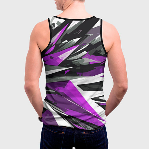 Мужская майка без рукавов Чёрно-фиолетово-белая абстракция / 3D-Черный – фото 4