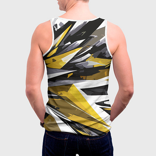 Мужская майка без рукавов Чёрно-жёлто-белая абстракция / 3D-Белый – фото 4