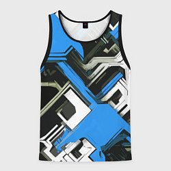Майка-безрукавка мужская Сине-белый техно паттерн на чёрном фоне, цвет: 3D-черный