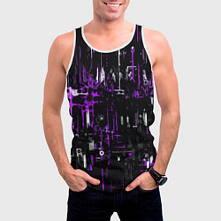 Майка-безрукавка мужская Бело-фиолетовая тревожная абстракция на чёрном фон, цвет: 3D-белый — фото 2