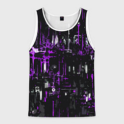 Майка-безрукавка мужская Бело-фиолетовая тревожная абстракция на чёрном фон, цвет: 3D-белый