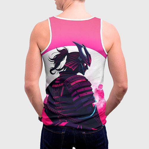 Мужская майка без рукавов Самурай на розовом фоне / 3D-Белый – фото 4