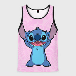 Майка-безрукавка мужская Stitch on a pink background, цвет: 3D-черный