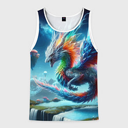 Майка-безрукавка мужская Полигональный дракон на планете водопадов и грибов, цвет: 3D-белый