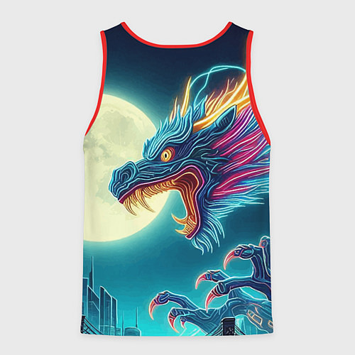 Мужская майка без рукавов Японский свирепый дракон на фоне луны / 3D-Красный – фото 2