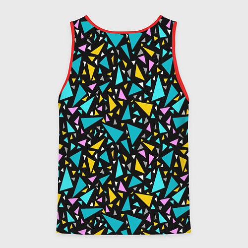 Мужская майка без рукавов Разноцветные яркие треугольники на черном / 3D-Красный – фото 2
