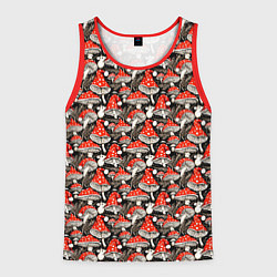 Майка-безрукавка мужская Новогодние мухоморы колпаки, цвет: 3D-красный