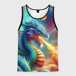 Мужская майка без рукавов Огнедышащий космический дракон - нейроарт фантазия