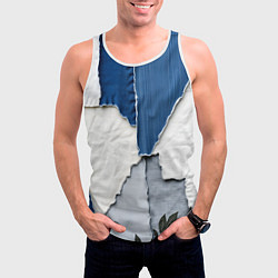Майка-безрукавка мужская Сине-белый пэчворк, цвет: 3D-белый — фото 2