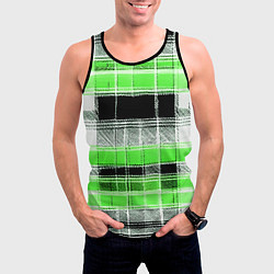 Майка-безрукавка мужская Белые полосы на чёрно-зелёном фоне, цвет: 3D-черный — фото 2