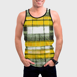 Майка-безрукавка мужская Чёрные полосы на жёлто-белом фоне, цвет: 3D-черный — фото 2