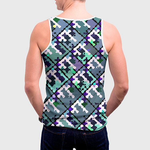 Мужская майка без рукавов Бирюзовый абстрактный паттерн / 3D-Белый – фото 4