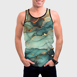 Майка-безрукавка мужская Бирюзовый узор с оранжевыми вставками, цвет: 3D-черный — фото 2
