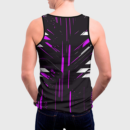Мужская майка без рукавов Фиолетово-белые полосы и точки на чёрном фоне / 3D-Черный – фото 4