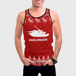 Майка-безрукавка мужская Новогодний Papa Roach с оленями, цвет: 3D-черный — фото 2