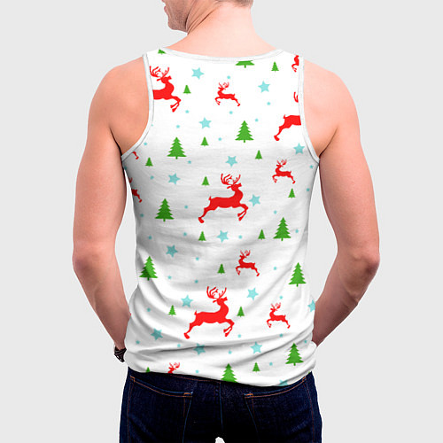 Мужская майка без рукавов Новогодние олени с ёлками / 3D-Белый – фото 4