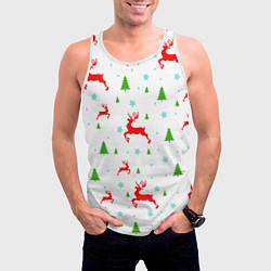 Майка-безрукавка мужская Новогодние олени с ёлками, цвет: 3D-белый — фото 2