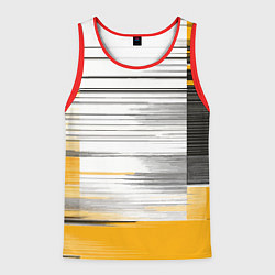 Майка-безрукавка мужская Чёрные вертикальные полосы на жёлто-белом фоне, цвет: 3D-красный