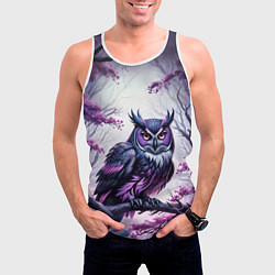 Майка-безрукавка мужская Черно фиолетовая сова сидит на ветке, цвет: 3D-белый — фото 2