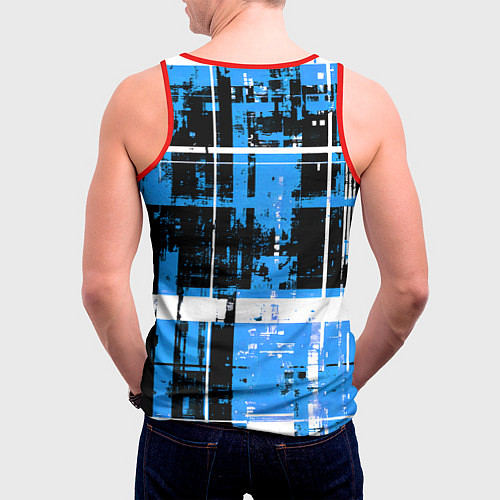 Мужская майка без рукавов Сине-белый гранж на чёрном фоне / 3D-Красный – фото 4