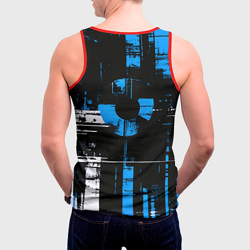 Мужская майка без рукавов Сине-белый гранж на чёрном фоне / 3D-Красный – фото 4