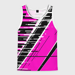 Майка-безрукавка мужская Чёрно-белые глитч полосы на розовом фоне, цвет: 3D-белый