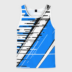 Майка-безрукавка мужская Чёрно-белые глитч полосы на синем фоне, цвет: 3D-белый