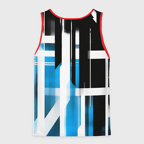 Мужская майка без рукавов Чёрно-синие вертикальные и горизонтальные полосы н / 3D-Красный – фото 2