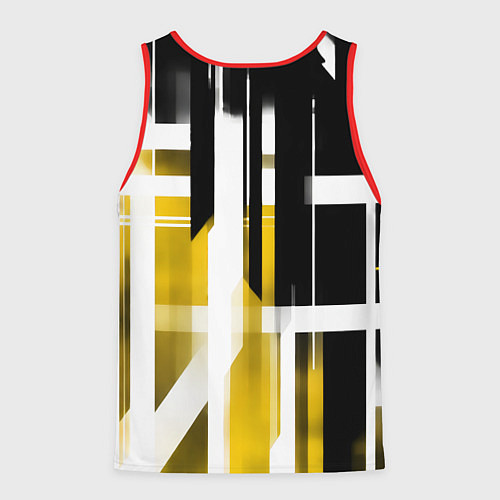 Мужская майка без рукавов Чёрно-жёлтые вертикальные и горизонтальные полосы / 3D-Красный – фото 2