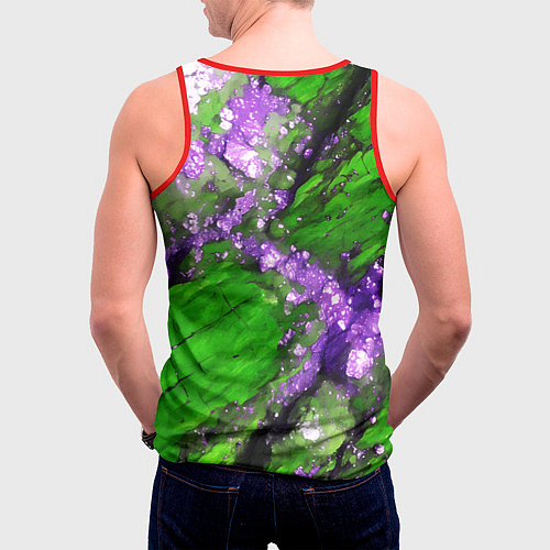 Мужская майка без рукавов Фиолетовый минерал в зелёном камне / 3D-Красный – фото 4