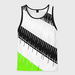 Майка-безрукавка мужская Диагональные чёрно-белые полосы на зелёном фоне, цвет: 3D-черный