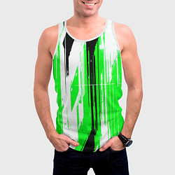 Майка-безрукавка мужская Вертикальные чёрно-белые линии на зелёном фоне, цвет: 3D-белый — фото 2