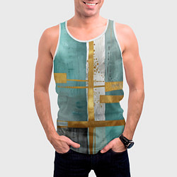 Майка-безрукавка мужская Узоры акварелью бирюзового и золотого цвета, цвет: 3D-белый — фото 2