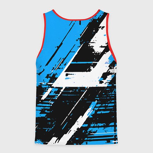 Мужская майка без рукавов Diagonal black and white stripes on a blue backgro / 3D-Красный – фото 2