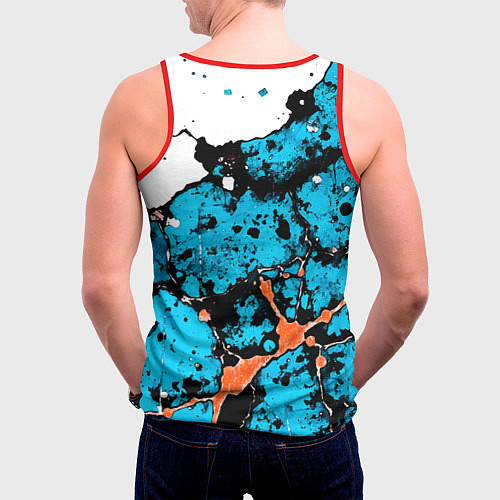 Мужская майка без рукавов Оранжево-голубая абстракция на белом фоне / 3D-Красный – фото 4