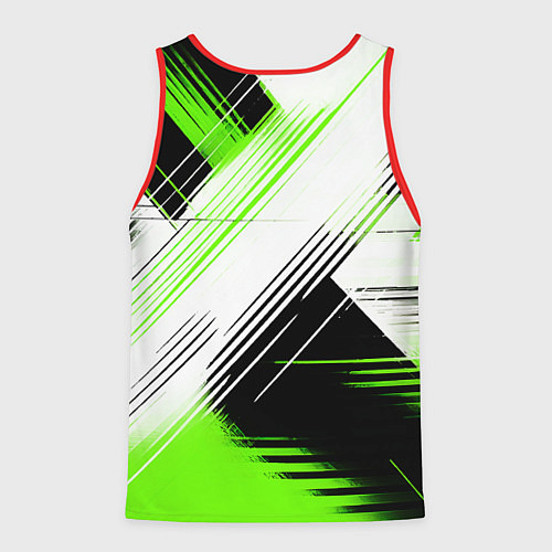 Мужская майка без рукавов Диагональные бело-зелёные линии на чёрном фоне / 3D-Красный – фото 2