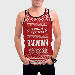Майка-безрукавка мужская С годом лучшего Василия с оленями, цвет: 3D-черный — фото 2