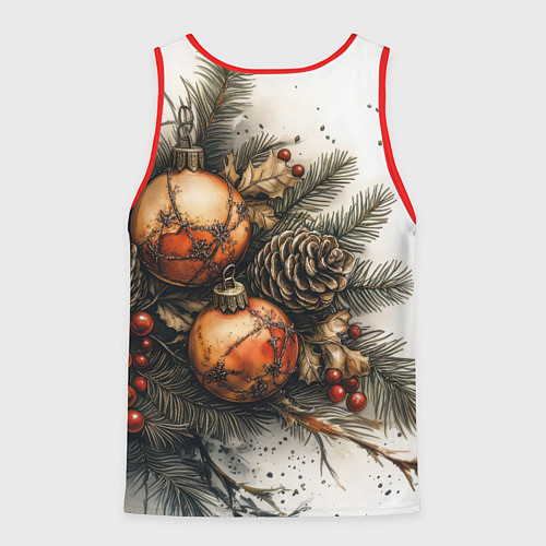 Мужская майка без рукавов Новогодние игрушки и шишки / 3D-Красный – фото 2