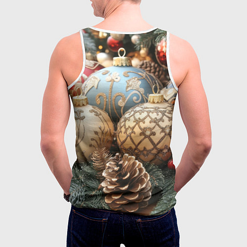 Мужская майка без рукавов Большие новогодние шары / 3D-Белый – фото 4