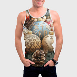 Майка-безрукавка мужская Большие новогодние шары, цвет: 3D-белый — фото 2