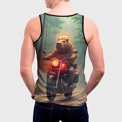 Мужская майка без рукавов Байкер капибара в джунглях / 3D-Черный – фото 4