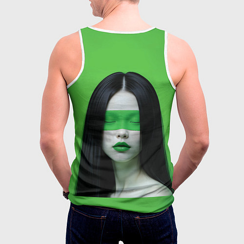 Мужская майка без рукавов Pop art девушка на зеленом фоне / 3D-Белый – фото 4
