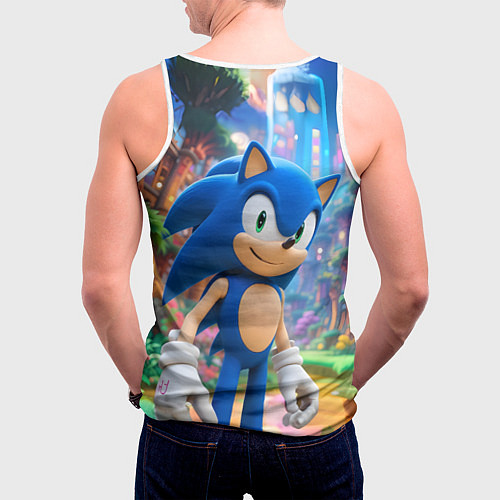 Мужская майка без рукавов Sonic красочный мир / 3D-Белый – фото 4