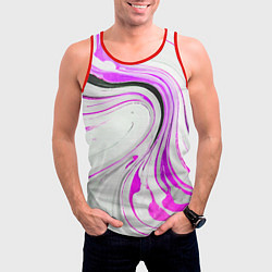 Майка-безрукавка мужская Волнистые чёрно-фиолетовые линии на белом фоне, цвет: 3D-красный — фото 2