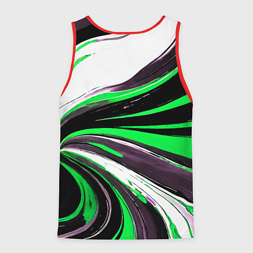 Мужская майка без рукавов Волнистые чёрно-зелёные линии на белом фоне / 3D-Красный – фото 2