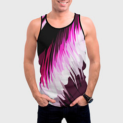 Майка-безрукавка мужская Бело-розовые острые полосы на чёрном фоне, цвет: 3D-черный — фото 2